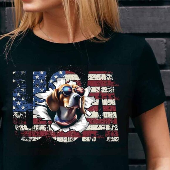 Beagle 4th July Memorial Day USA T-Shirt, Dog Lover Gift 4th of July Tee Shirt - Picture 3 of 5